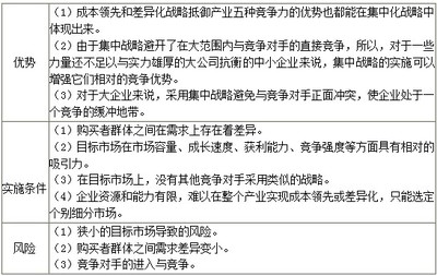 2014注册会计师考试《公司战略》知识点预习:业务单位战略-集中化战略