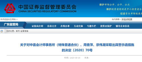刚刚,中喜会计师事务所及2名注册会计师遭警示